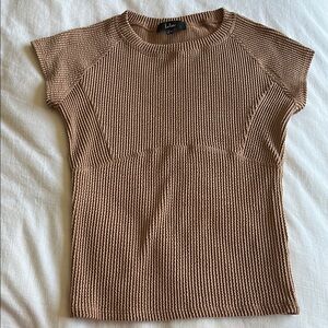 Lulu's definitely the cutest tan textured seemed cap sleeve top, M